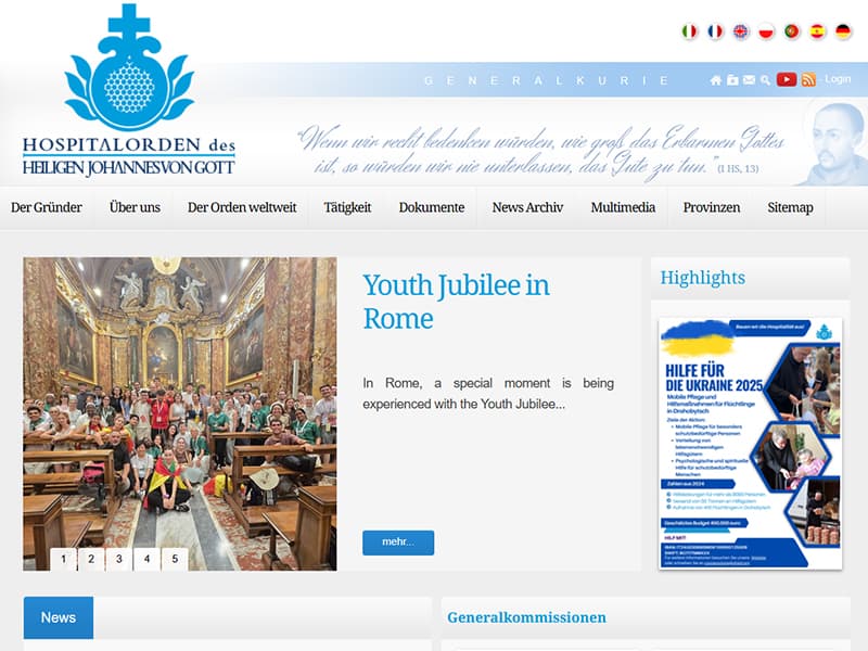 Das Bild zeigt die Website der Generalkurie.