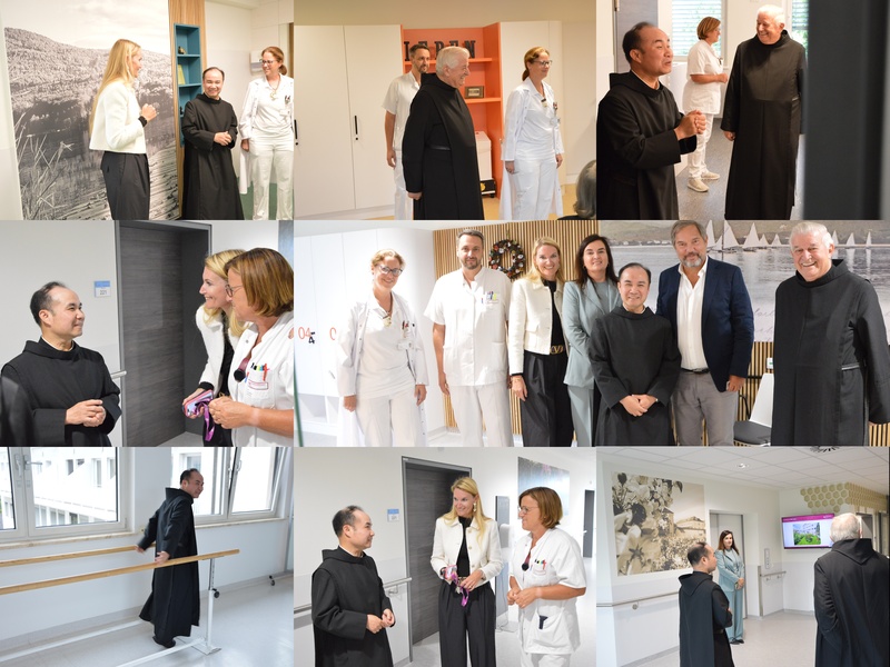 Bei seinem Rundgang durch das Krankenhaus begrüßt Frater Antonius die Mitarbeitenden und führte interessante Gespräche