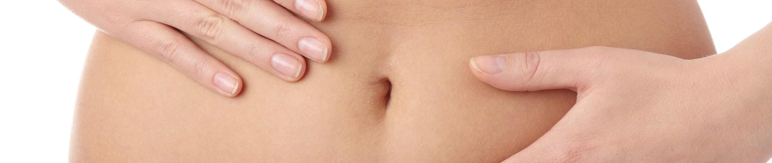 Hand on belly isolated on white background
