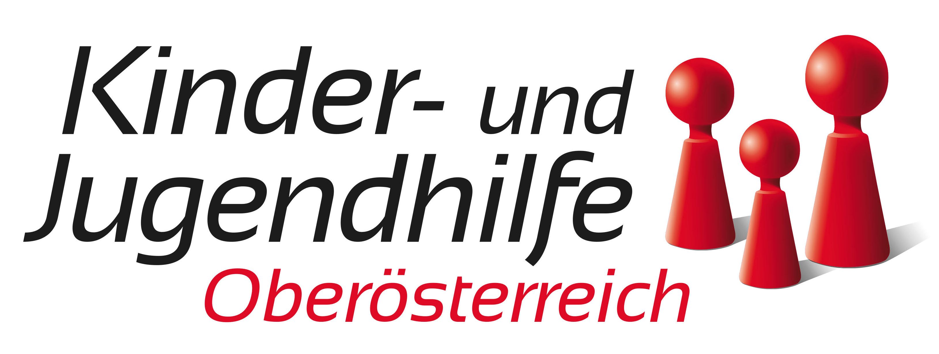 Das Bild zeigt das Logo der Kinder- und Jugendhilfe OÖ das drei rote Spielfiguren enthält