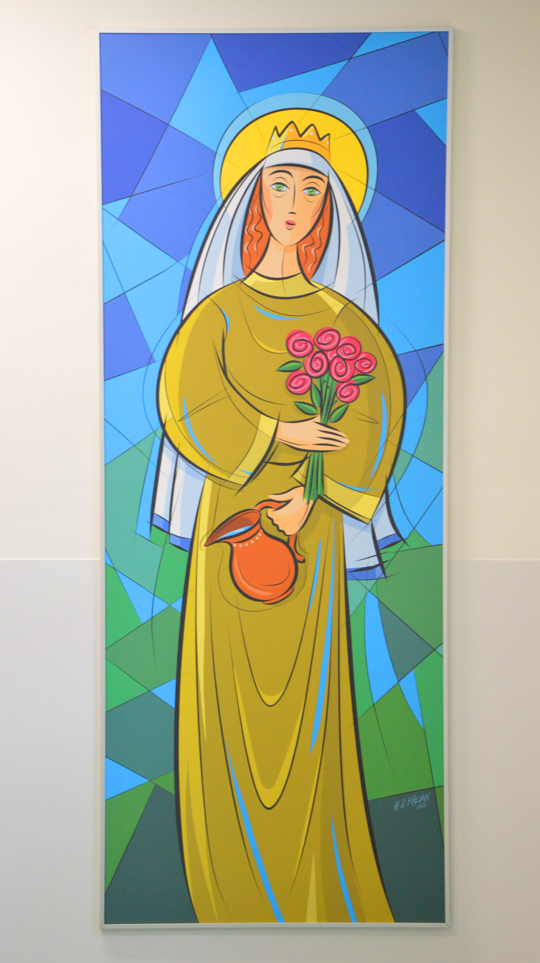 Dieses Kunstwerk von Künstler H.G. Kalian zeigt die Namensgeberin des Elisabethinen-Krankenhauses und ziert die Räumlichkeiten im Geriatrischen Tageszentrum