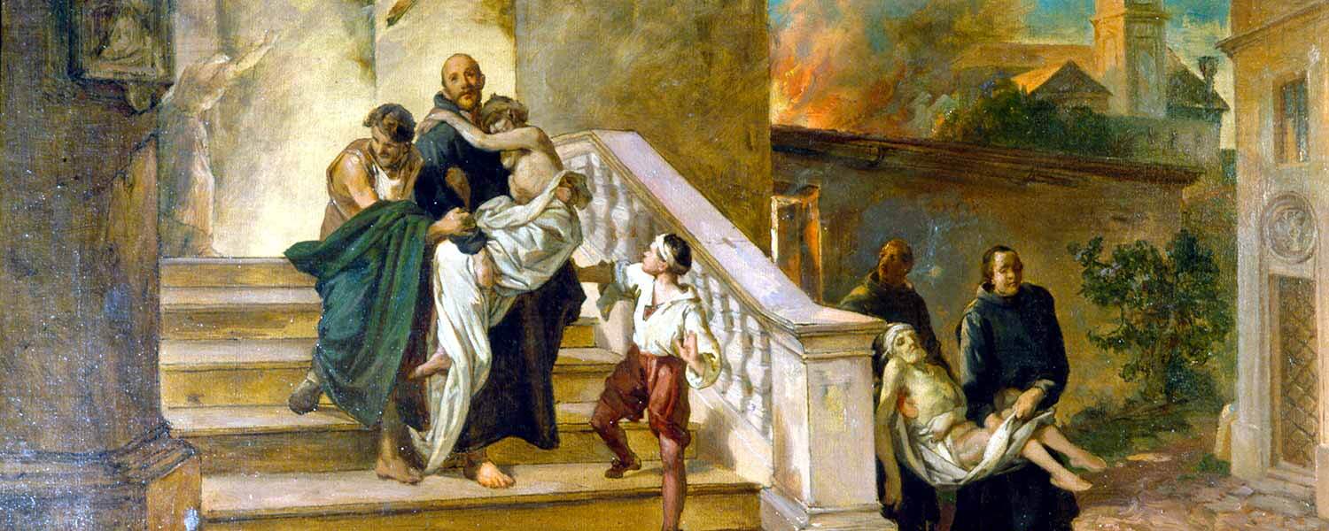 Das Bild zeigt Johannes von Gott, wie er Kranke aus dem Königlichen Hospital in Granada rettet.