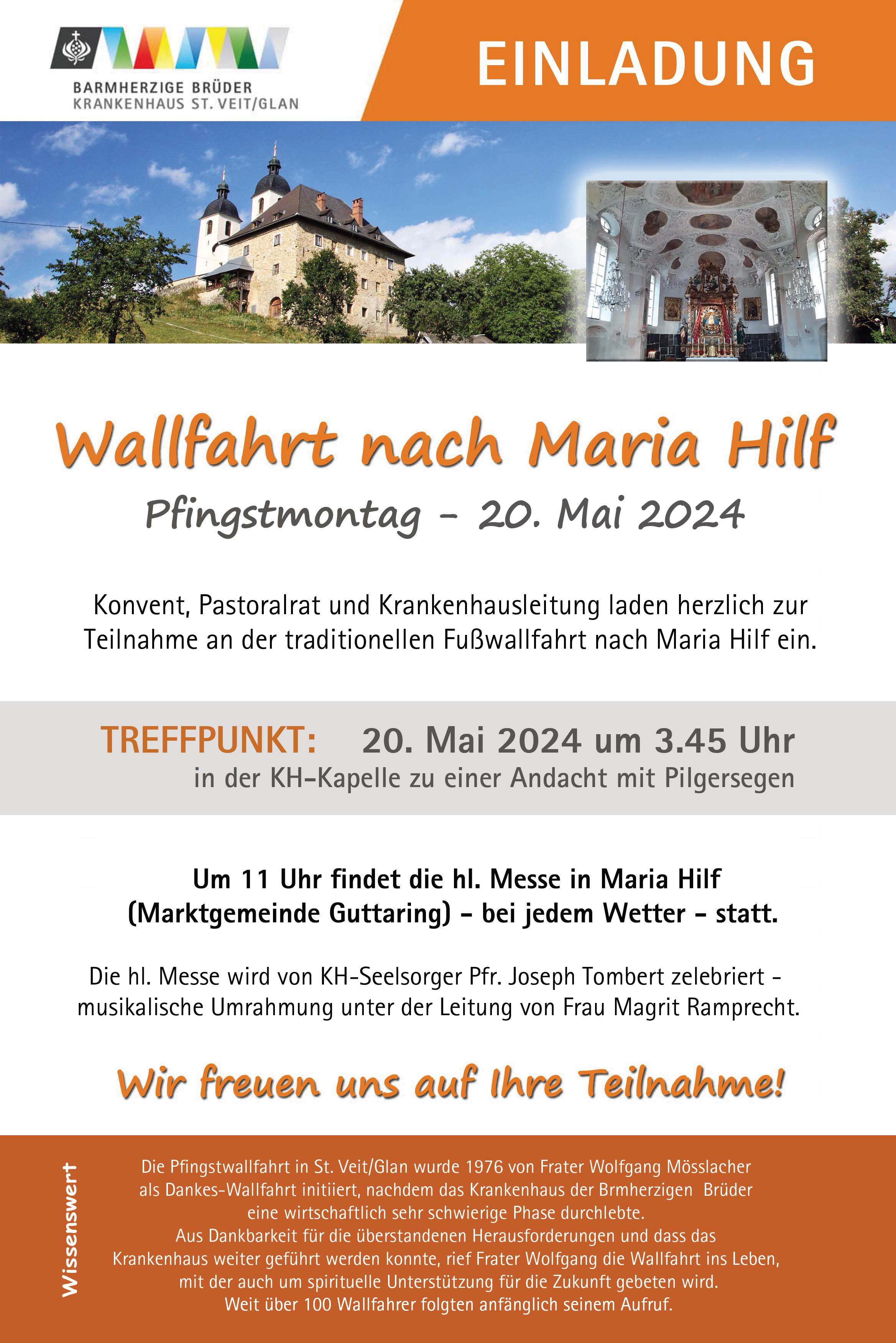 Pfingstwallfahrt nach Maria Hilf / Barmherzige Brüder Einladung zur Pfingstwallfahrt nach Maria Hilf