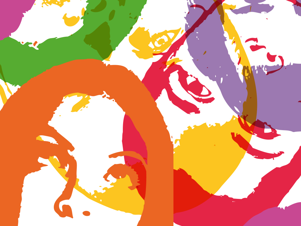 Das Bild zeigt verschiedene bunte Köpfe und entspricht dem WALKABOUT Design